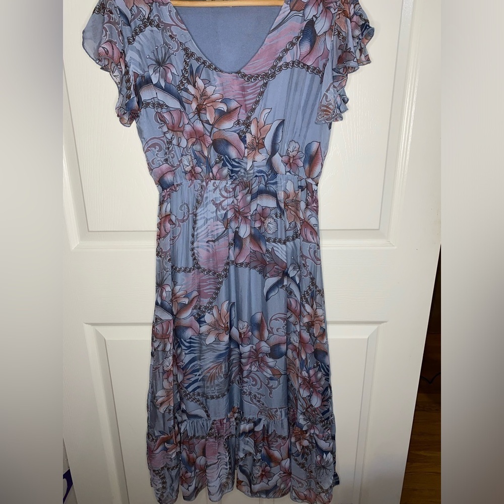 Elana Baldi Floral Midi Dress Made in Italy, Floral Lilies, Wedding Guest - Picture 3 of 9